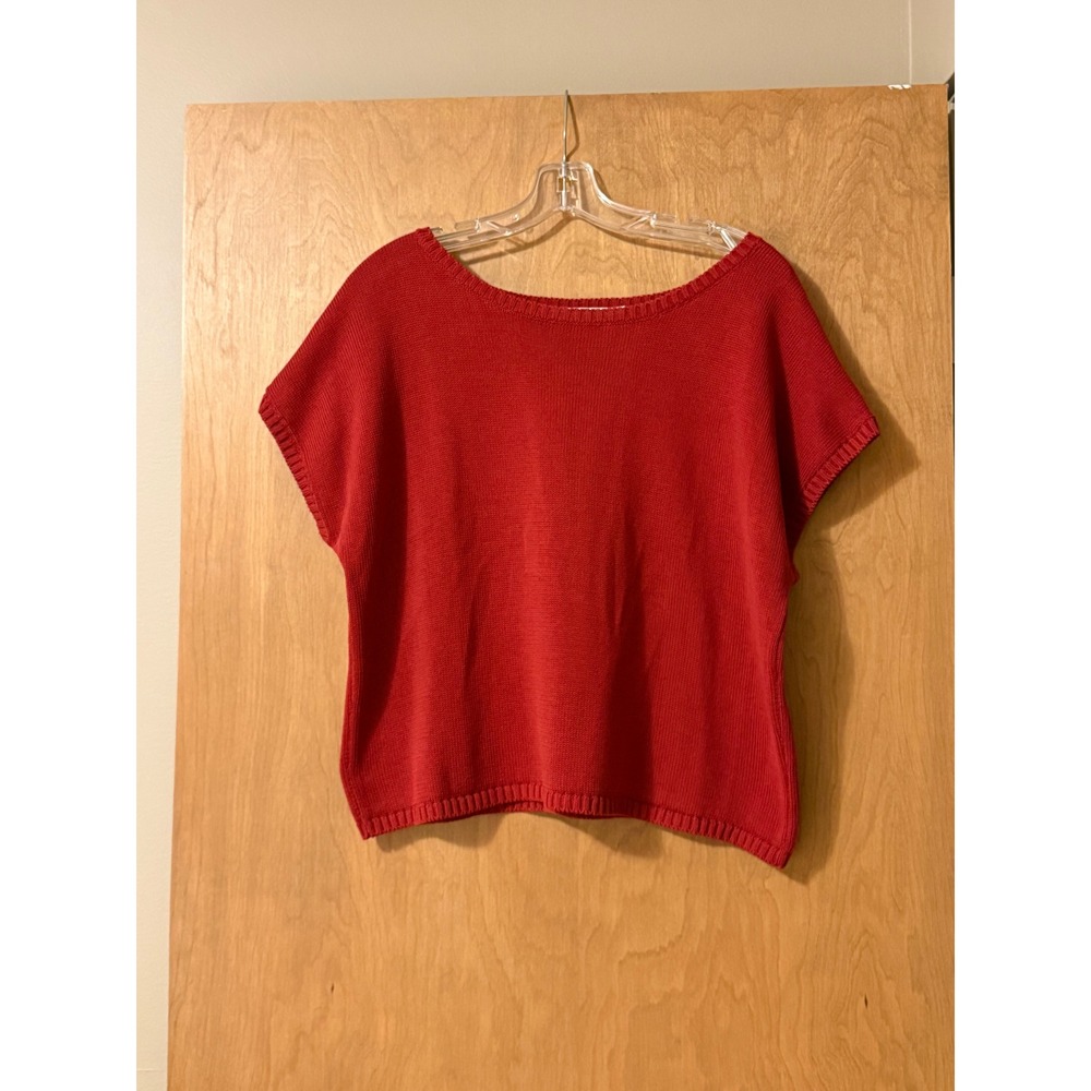 Boxy Knit Short Sleeve Sweater Top Grobund Womens S Rust Red Boat Neck Danish